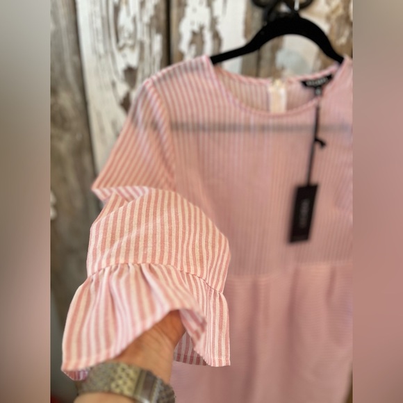 Rachel Pink Striped Dress Ruffle sleeves size small NWT - Picture 3 of 8